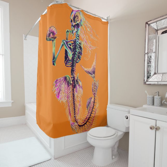 customizable mermaid skeleton shower curtain (In Situ)