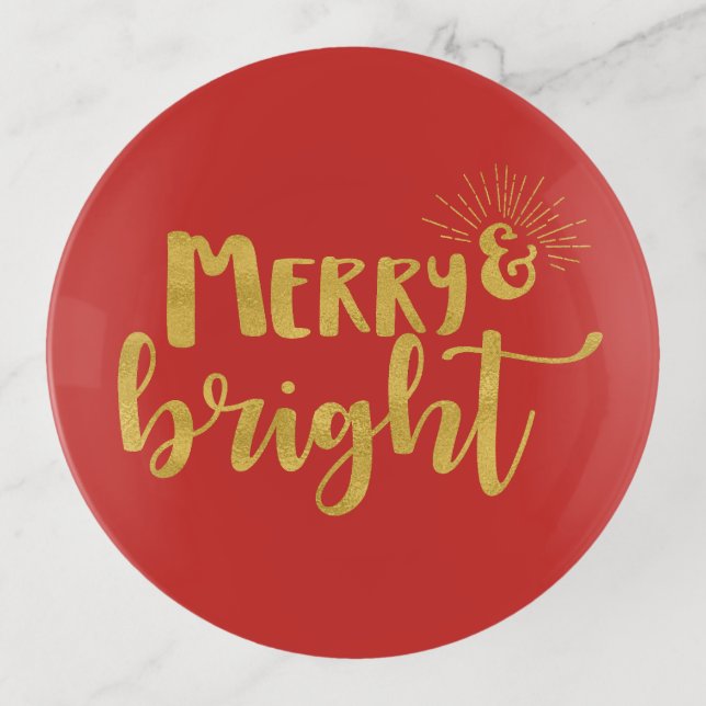 CUSTOMIZABLE Merry and Bright Gold Trinket Tray (Front)