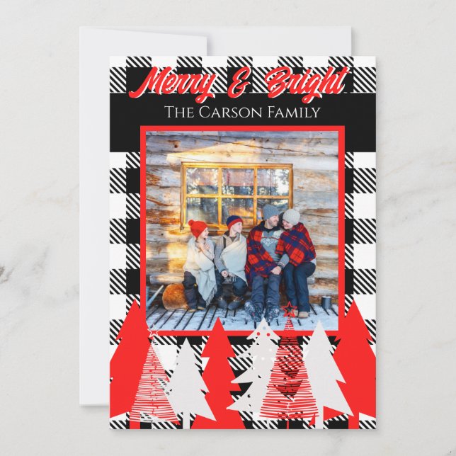 Customizable Merry & Bright Christmas Greeting Announcement (Front)