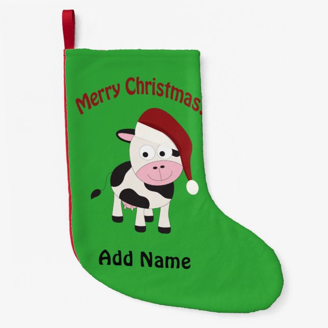 Customizable Merry Christmas Cow Small Christmas Stocking (Front)