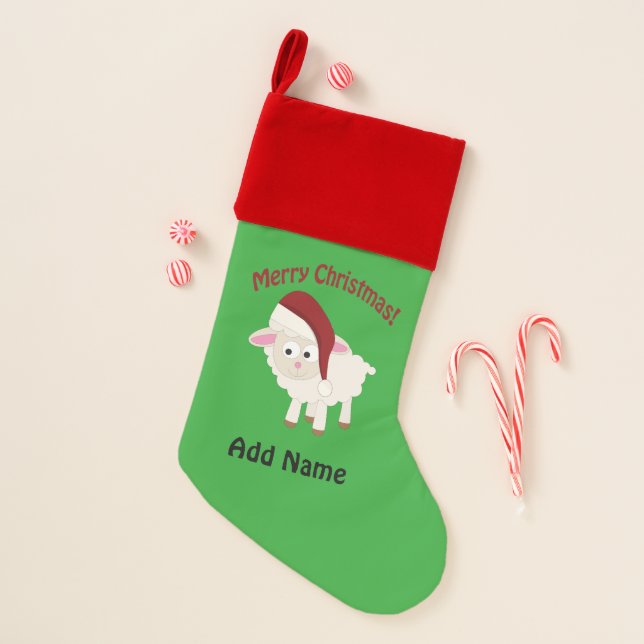 Customizable Merry Christmas Lamb Small Christmas  Stocking (Front)