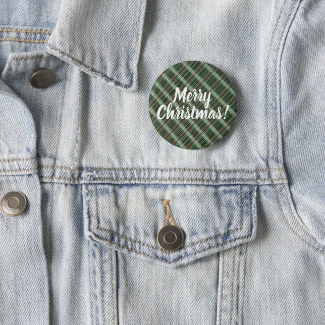 Customizable Merry Christmas Plaid Button (In Situ)