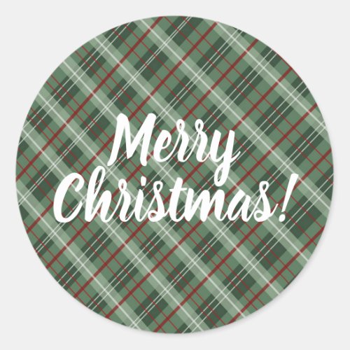 Customizable Merry Christmas Plaid Classic Round Sticker