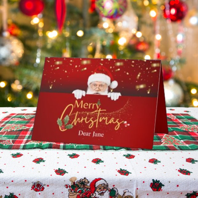 Customizable Merry Christmas Santa Claus Folded  Holiday Card (Creator Uploaded)