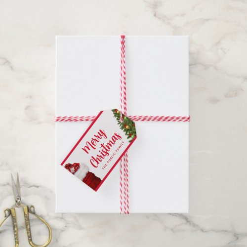 Customizable Merry Christmas Text Design Pine Tree Gift Tags
