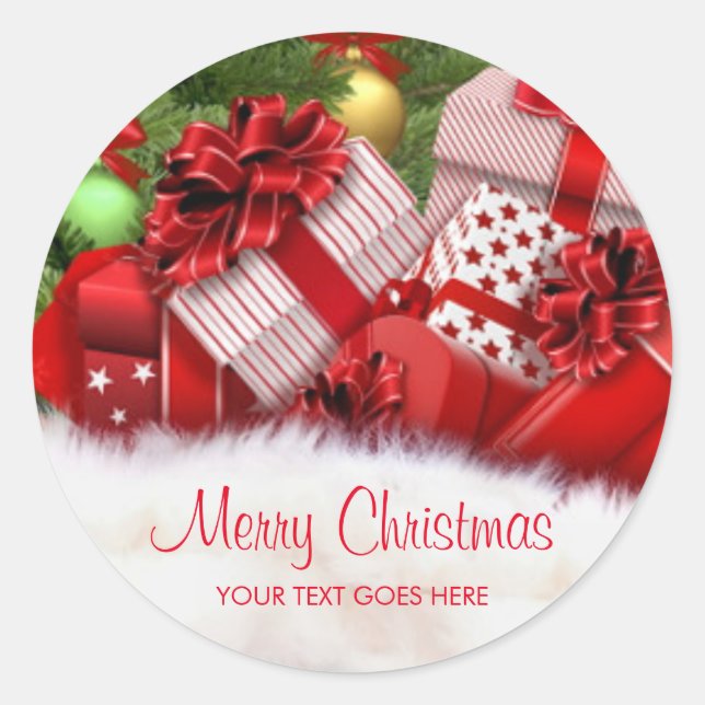 Customizable Merry Christmas Text Gifts Template Classic Round Sticker (Front)