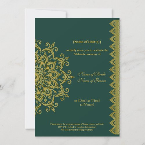 Customizable Metallic Gold Emerald Mehendi Indian Invitation