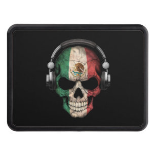 Customizable Mexican Dj Skull with Headphones Trailer Hitch Cover
