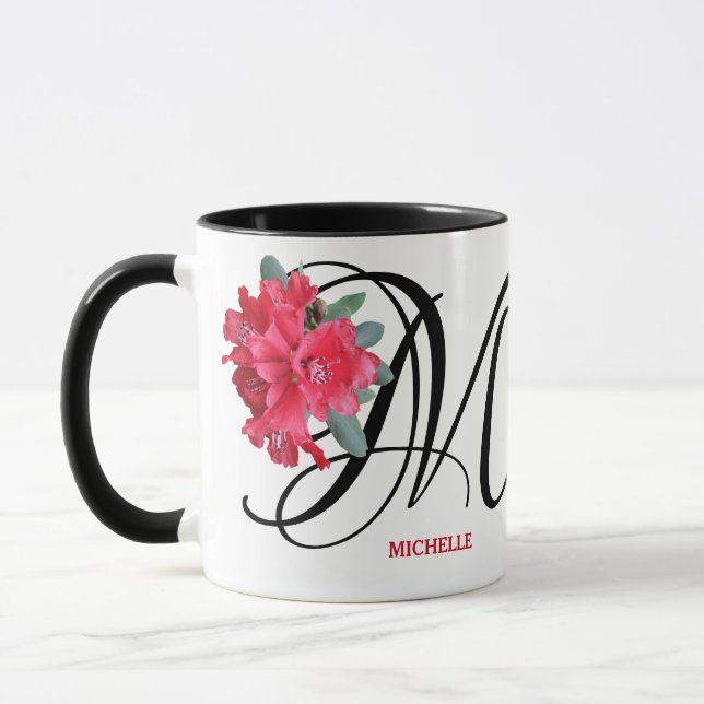 Customizable Michelle name pretty red flowers boho Mug (Left)