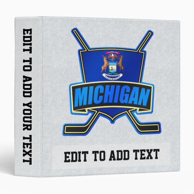 Customizable Michigan Hockey Flag 3 Ring Binder (Front/Spine)