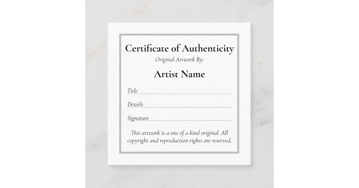 Miniature Fillable Certificate of Authenticity Cards for 