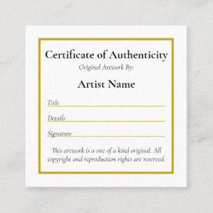 Customizable Mini Certificate of Authenticity Art