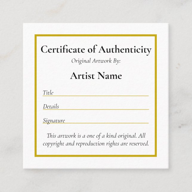 Customizable Mini Certificate of Authenticity Art (Front)