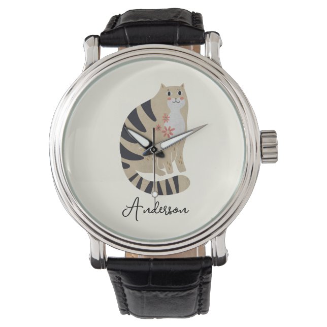 Customizable Minimalist Cute Smiling Cat  Watch (Front)