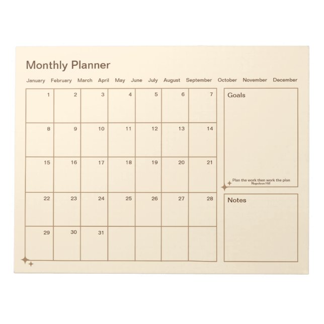 Customizable Minimalist Monthly Planner  Notepad (Front)