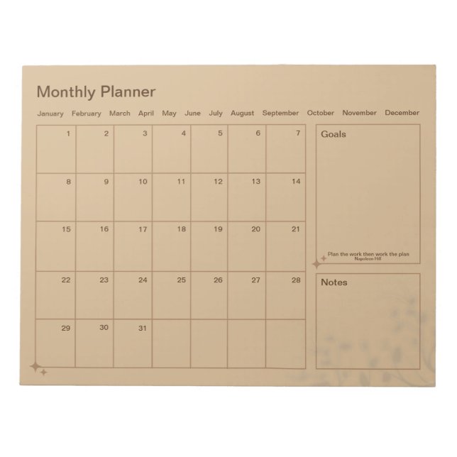 Customizable Minimalist Monthly Planner  Notepad (Front)