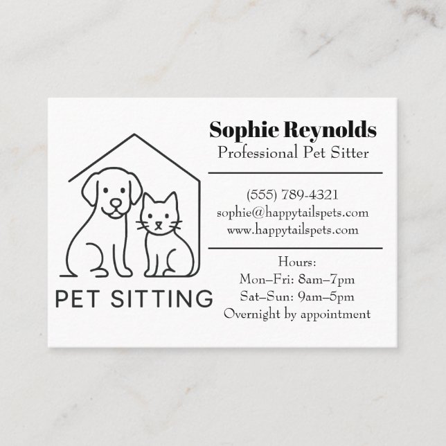 Customizable Minimalist Pet Sitter Business Card  (Front)