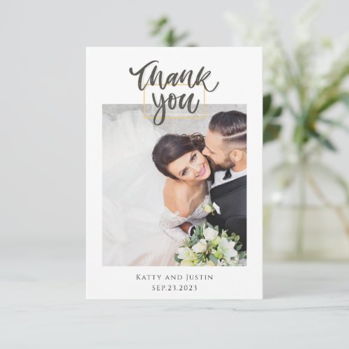 Customizable Minimalist Script Heart Wedding Photo Thank You Card