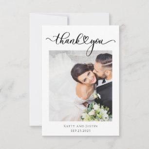 Customizable Minimalist Script Heart Wedding Photo Thank You Card