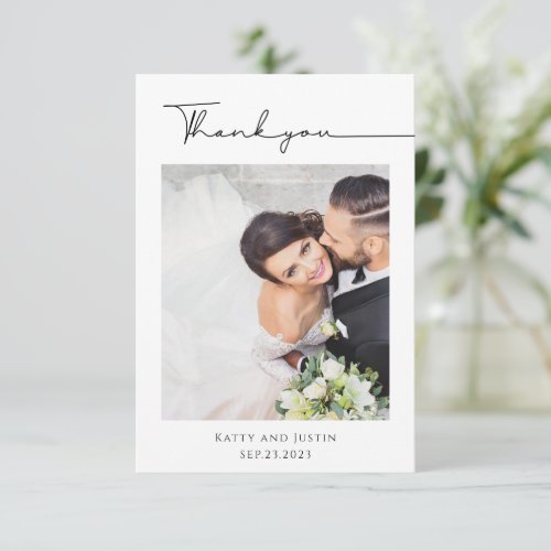 Customizable Minimalist Script Heart Wedding Photo Thank You Card