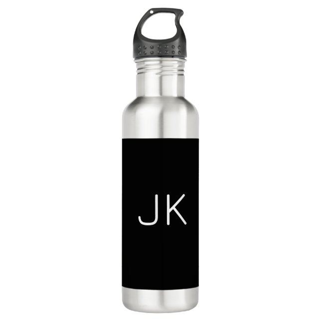 Customizable minimalistic initials name stainless steel water bottle (Front)