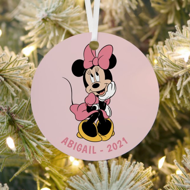 Customizable Minnie Mouse | Posing in Pink Metal Ornament (Insitu)