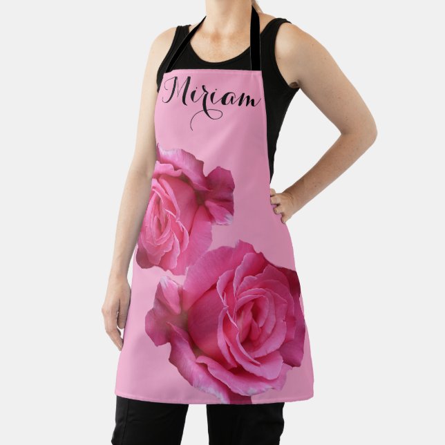 Customizable Miriam name pretty pink rose floral Apron (Insitu)