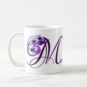 Customizable Miriam name purple pansy floral boho Coffee Mug