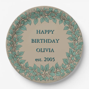 Customizable Mocha Eucalyptus Watercolor Leaf Paper Plates