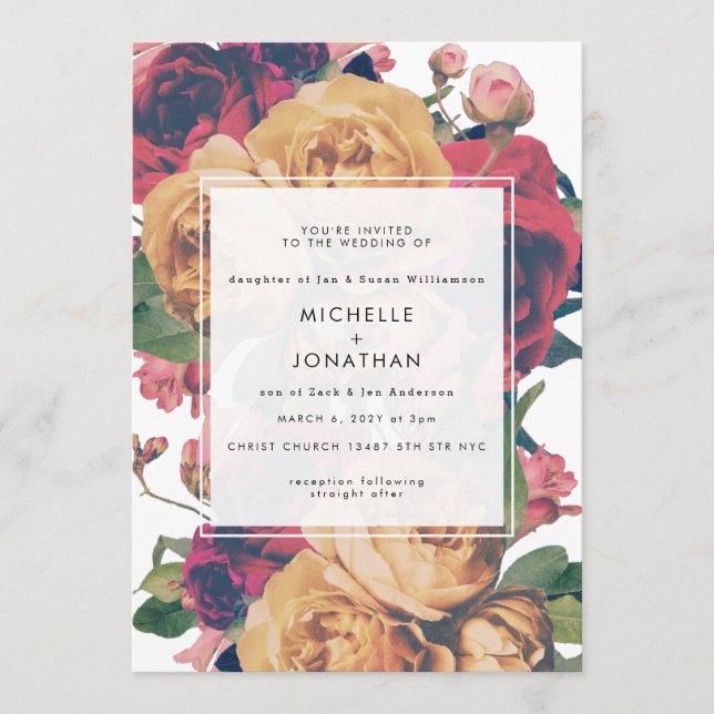Customizable Modern Boho Roses Wedding Invitation (Front)