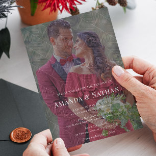 Customizable Modern Diagonal Striped Photo Wedding Invitation