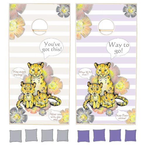 Customizable Modern Floral Leopard Funny Sayings Cornhole Set