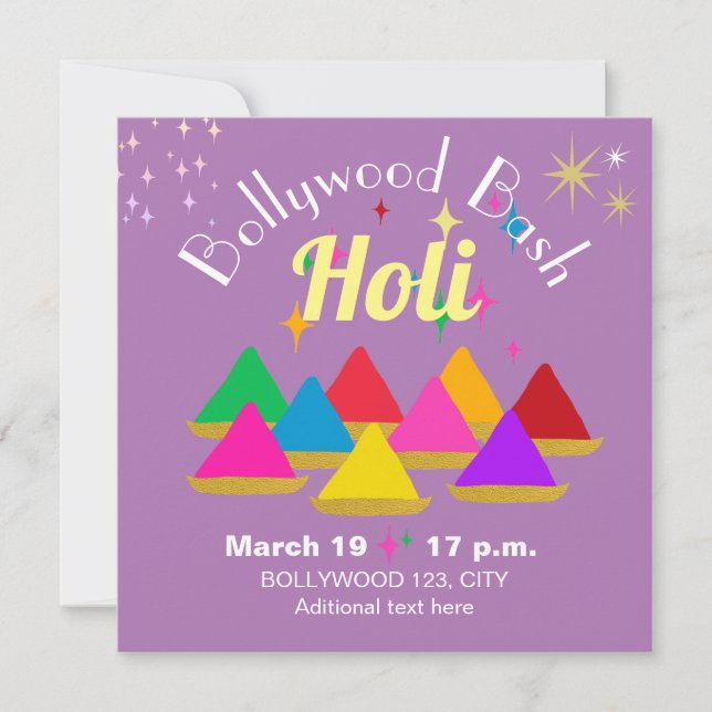Customizable Modern Holi Festival Colors Purple Invitation (Front)