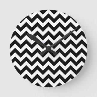 Customizable Modern Large White & Black Chevrons Round Clock