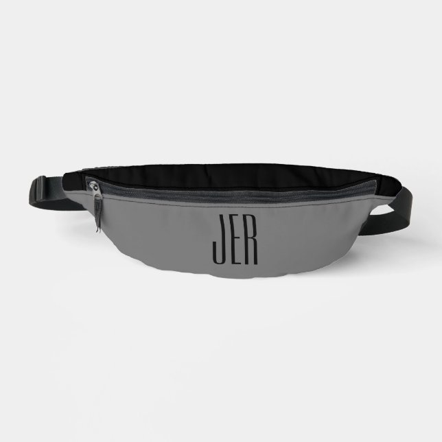 Customizable Modern Monogram Initials Gray Black Fanny Pack (Front)