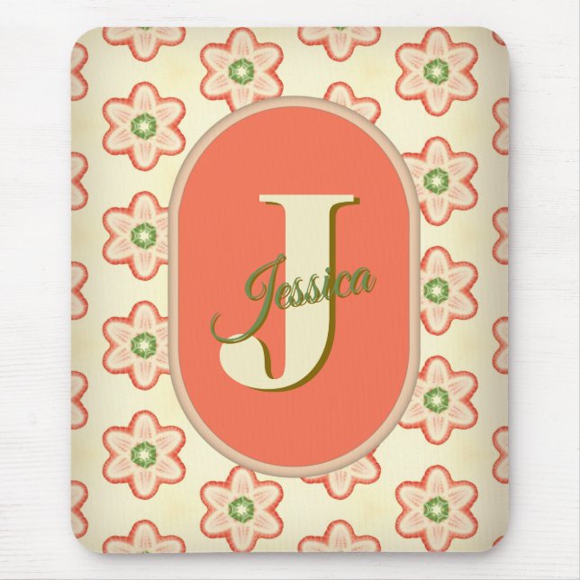 Customizable Modern Retro Monogram Mousepad (Front)