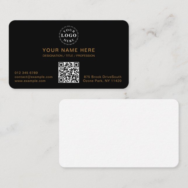 Customizable Modern Solid Black Rounded Business Card (Front/Back)