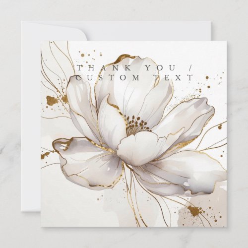 Customizable Modern White Magnolia Gold Thank You Card