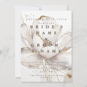 Customizable Modern White Magnolia Gold Wedding Invitation