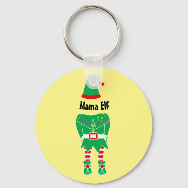Customizable Mom Christmas Elf Stocking Stuffer Keychain (Front)