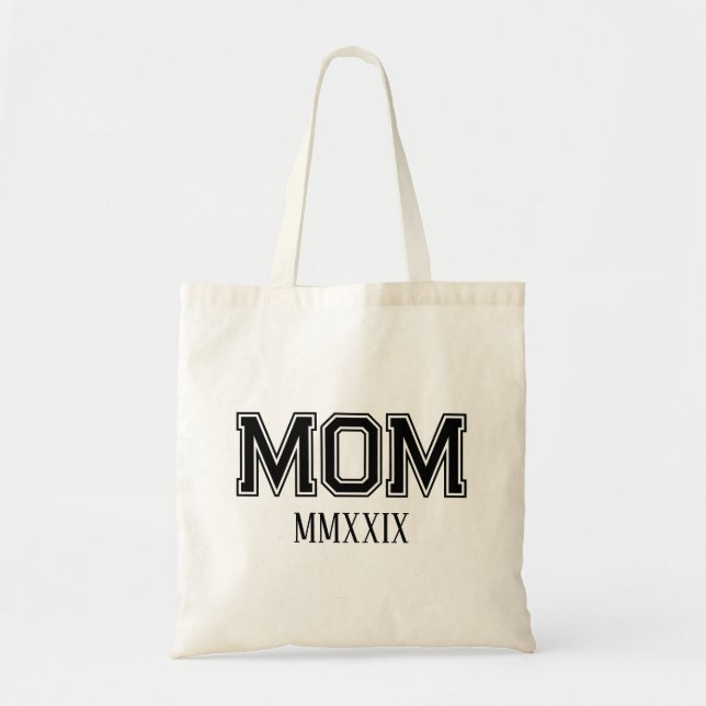 Customizable 'Mom' Established Roman Numerals Gift Tote Bag (Front)