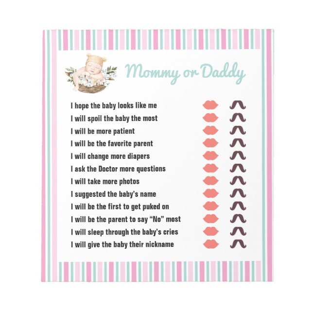 Customizable Mommy Or Daddy Baby Shower Game Pad (Front)