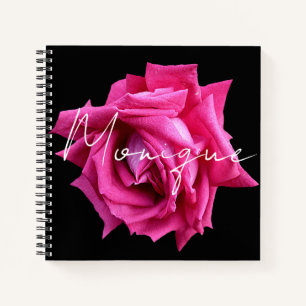 Customizable Monique name hot pink rose floral Notebook