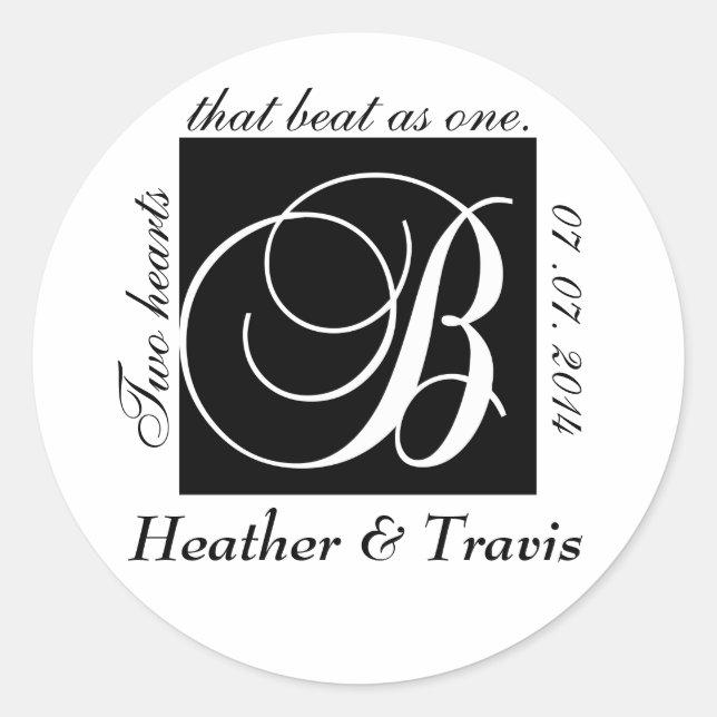 Customizable Monogram B Wedding Sticker Black (Front)