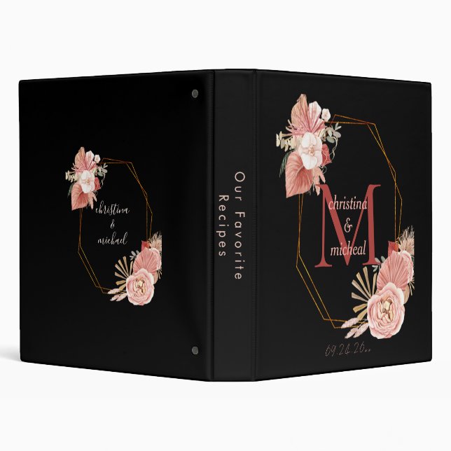 Customizable Monogram Boho Floral Rose 3 Ring Bind 3 Ring Binder (Background)