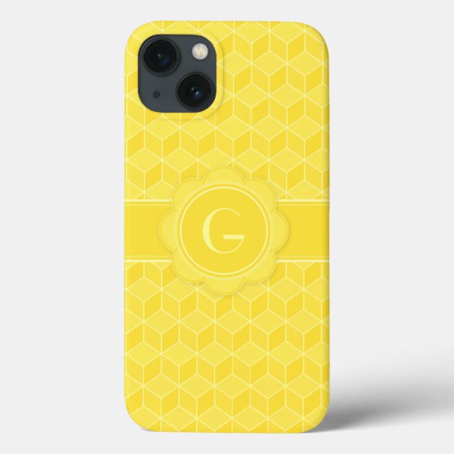 Customizable Monogram Bright Yellow 3D cubes Case-Mate iPhone Case (Back)