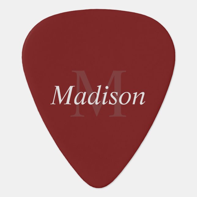 Customizable Monogram Burgundy Guitar Pick (Front)