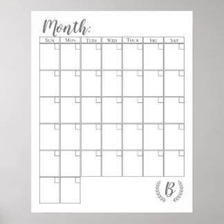 Customizable Monogram Calendar Poster