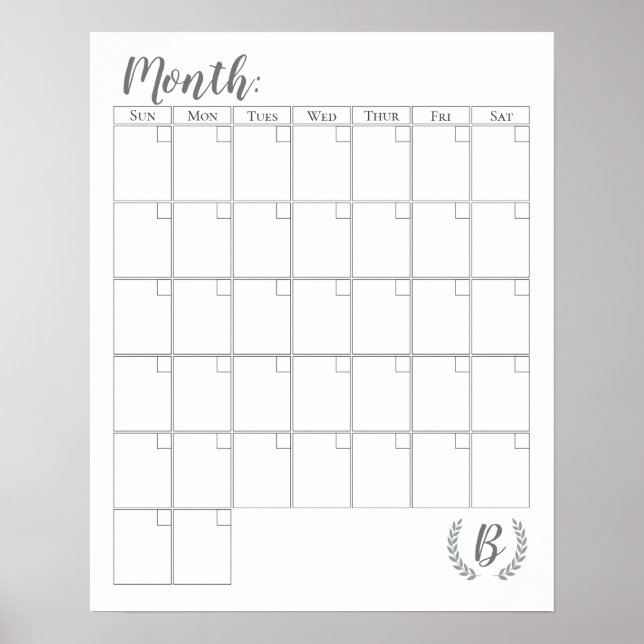 Customizable Monogram Calendar Poster (Front)