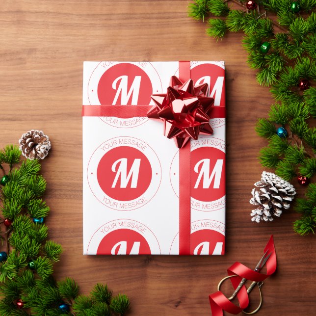 Customizable Monogram & Circular Text Template Wrapping Paper (Holiday Gift)
